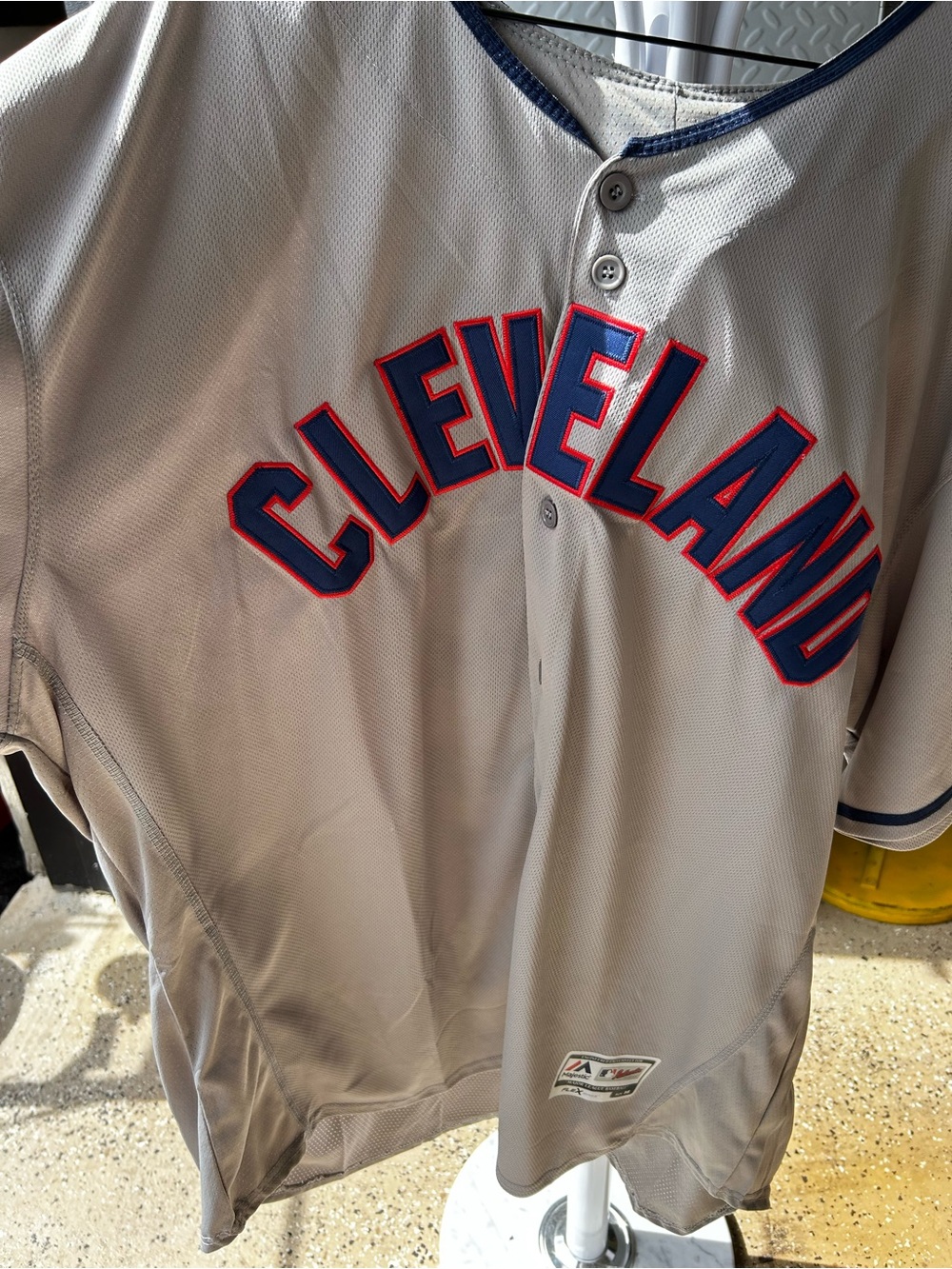 Majestic Cleveland Gray Baseball Jersey with Blue and Red Lettering
